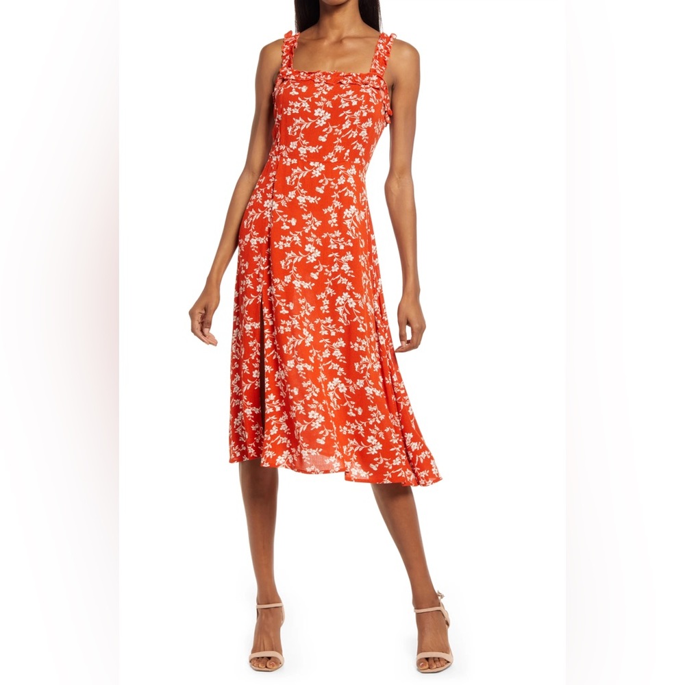 Lulus Floral Ruffle Strap Midi Dress